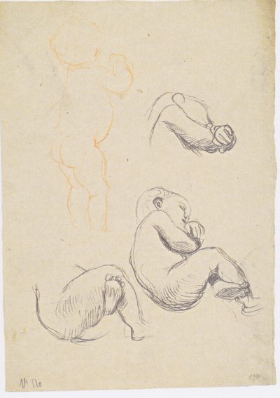 Three Studies of a Seated Child Facing Right, Standing Child by Gustav Klimt